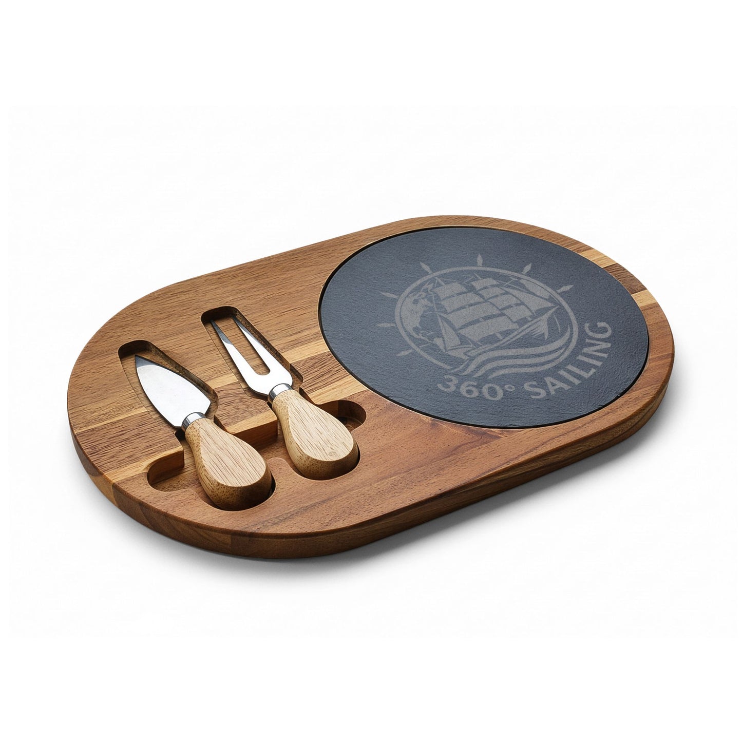 Engraved Nautical Charcuterie Board with Slate Insert & Cheese Tools