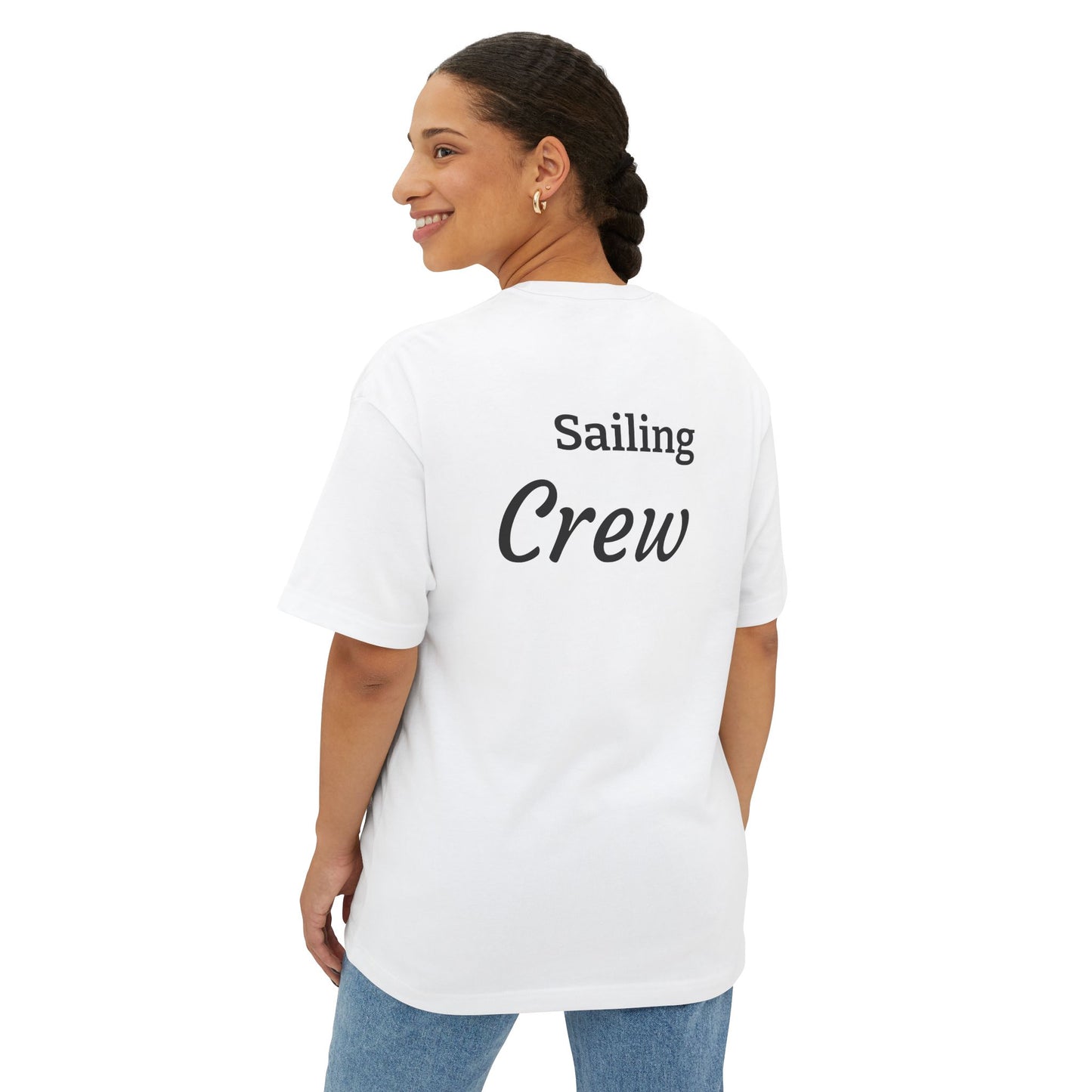 Sailing Crew Oversized Tee — Nautical Sailboat Chest Logo